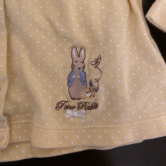 6-9m girls Beatrix Potter / Peter Rabbit yellow polka dot cardigan - Picture 2 of 4